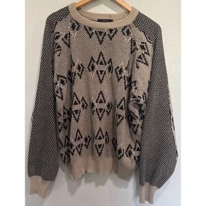 Vintage Generra Collection Geometric Crew Neck Knit Cotton Sweater Size Medium